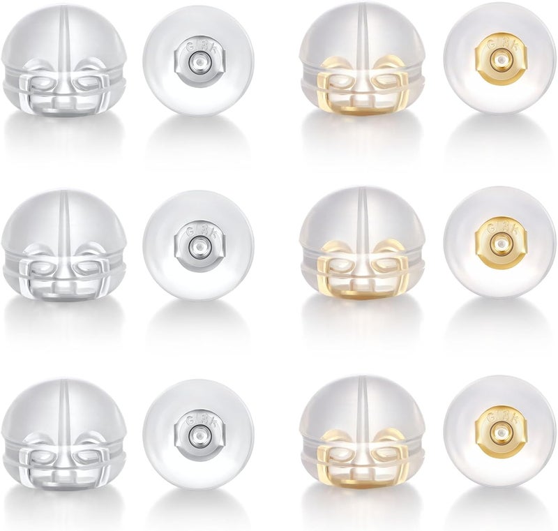 Formulen Silicone Earring Backs,18K Gold Plated Silicone Earring Backs for Studs/Ear Wires Fish Hooks, Hypoallergenice Soft Clear Earring Backings White+Gold 12 PCS - Image 1